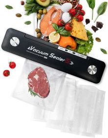 Black Automatic Food Vacuum Sealer 14.06 x 3.13 x 2.1; Vacuum Food Sealer Machine; Vacuum Bag Sealer Machine for Meat; Vegetables; Food Preservation +